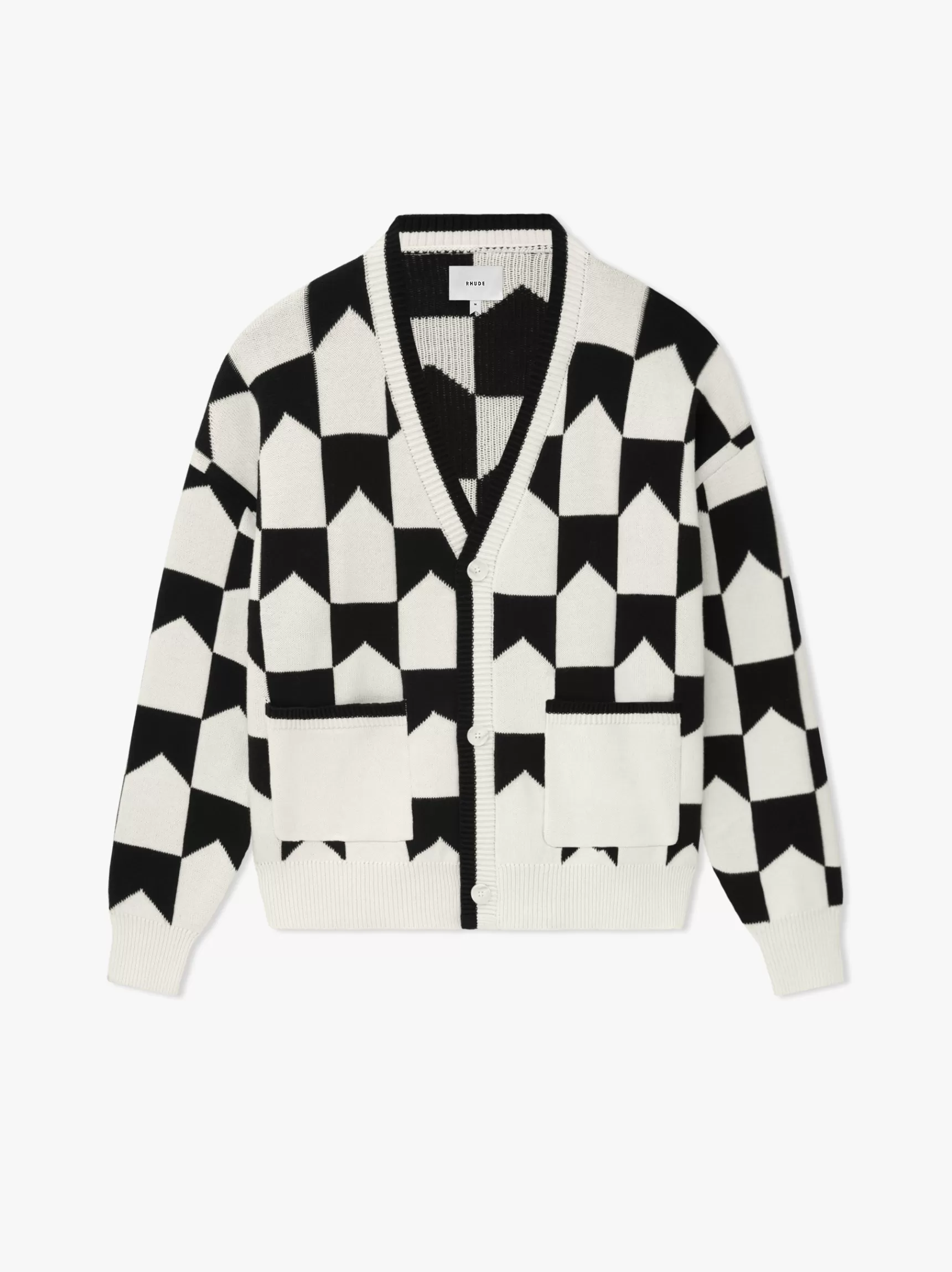 R H U D E Luxe Knitwear>CHEVRON CHECKERED KNIT CARDIGAN