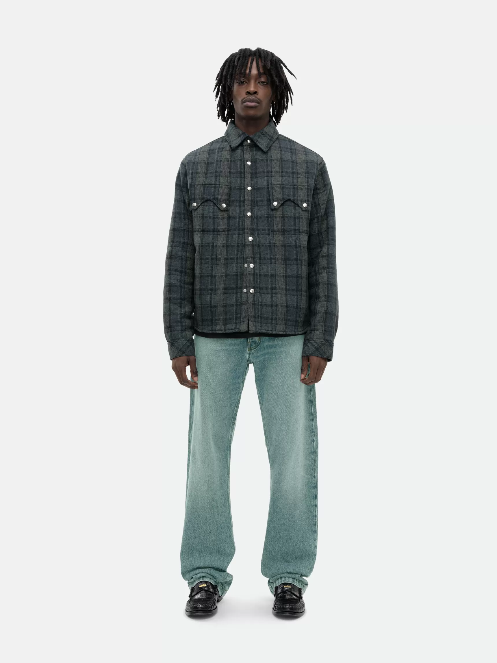 R H U D E Shirts>FLANNEL SHERPA OVERSHIRT