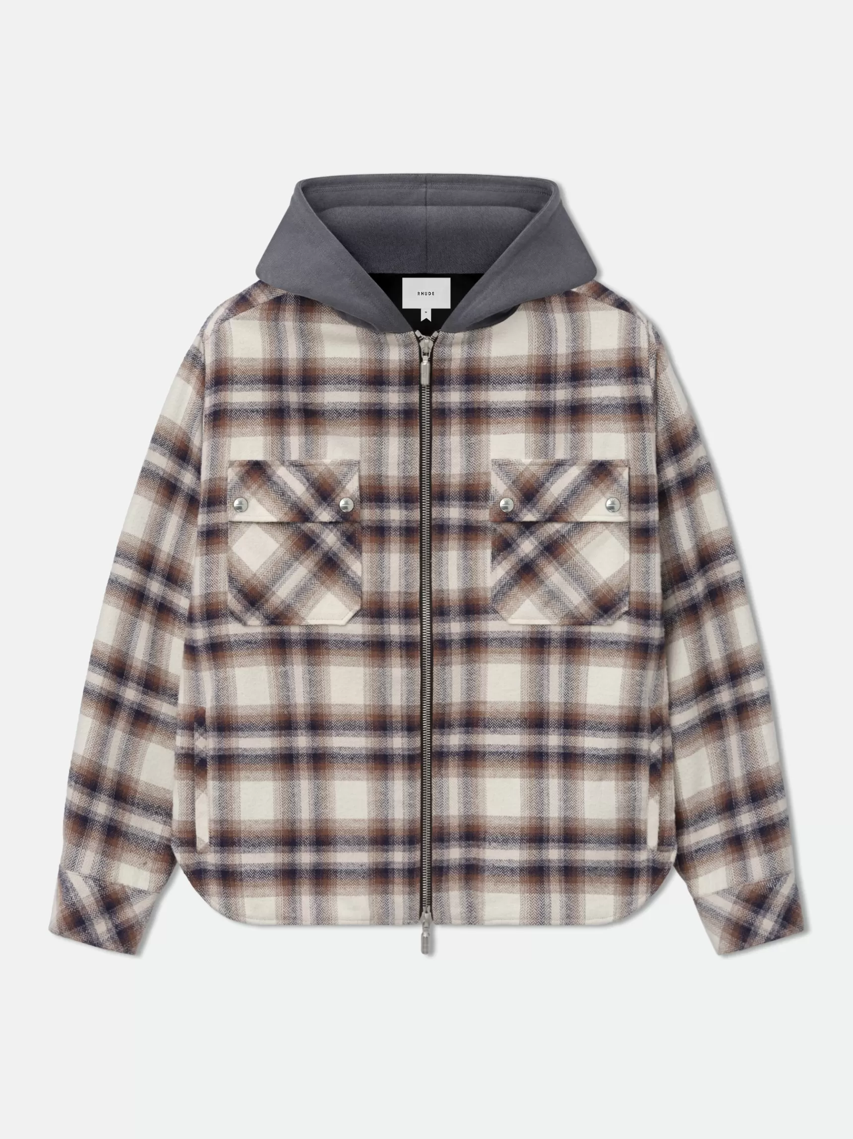 R H U D E Outerwear>HOODED FLANNEL JACKET