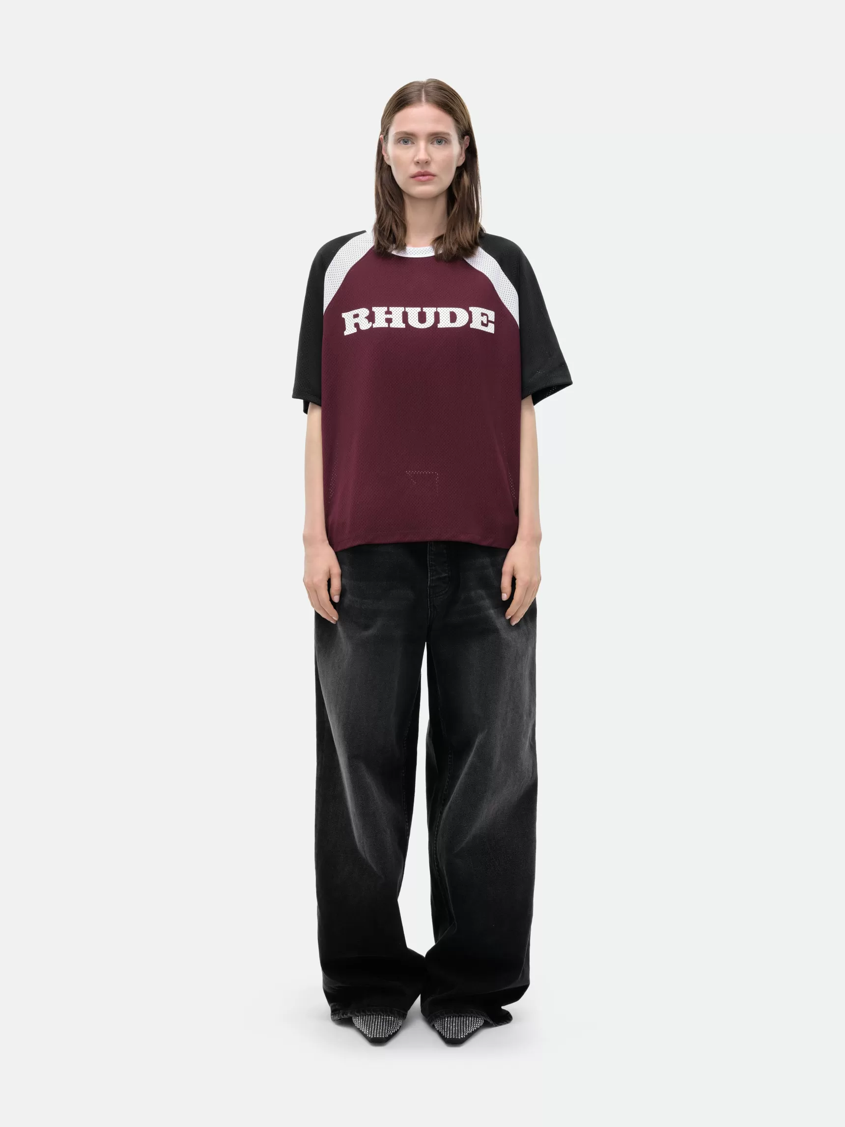 Women R H U D E Tops>RACING LOGO MESH SHIRT