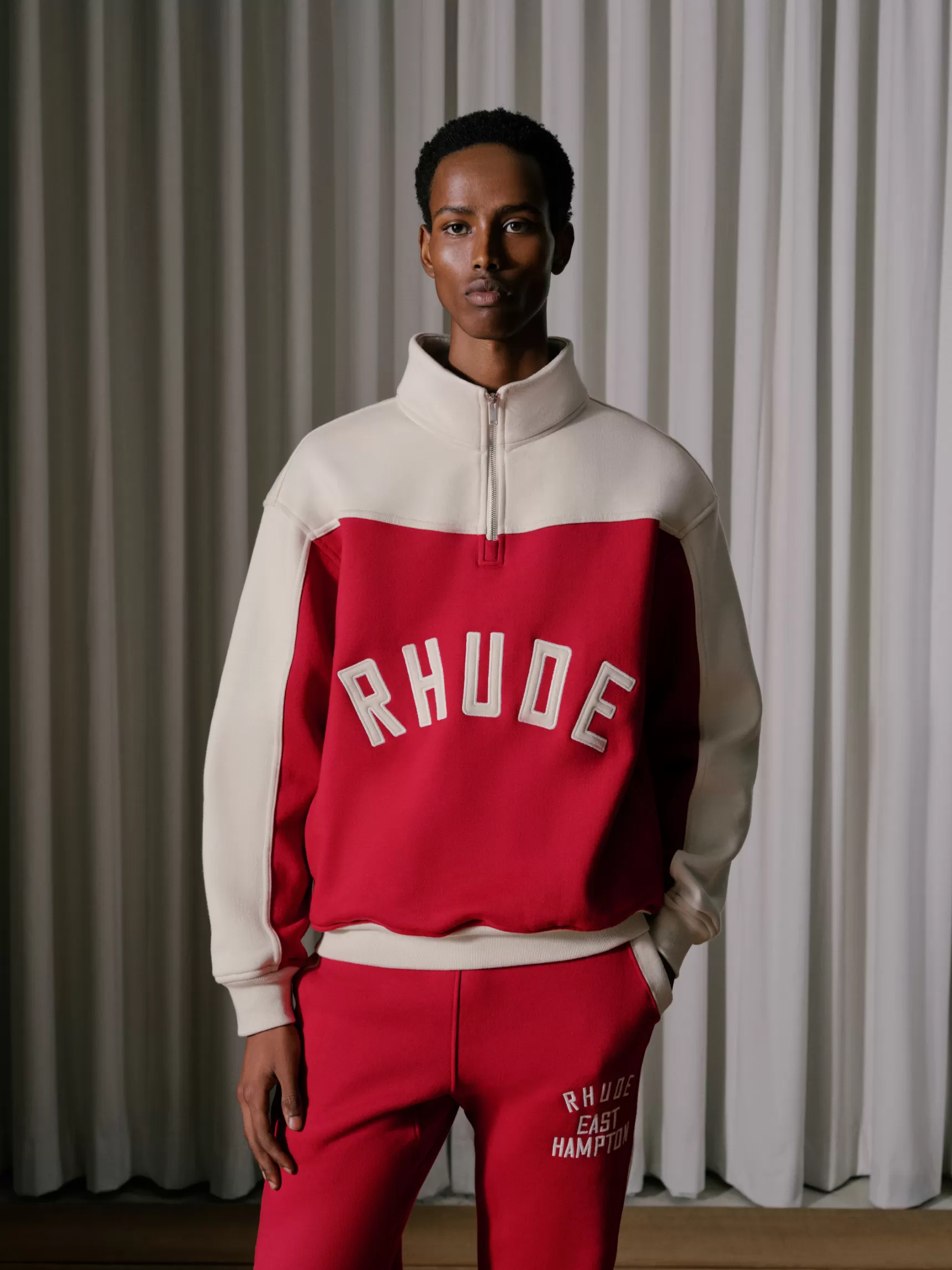 R H U D E Sweatshirts>RHUDE CONTRAST QUARTER-ZIP VARSITY