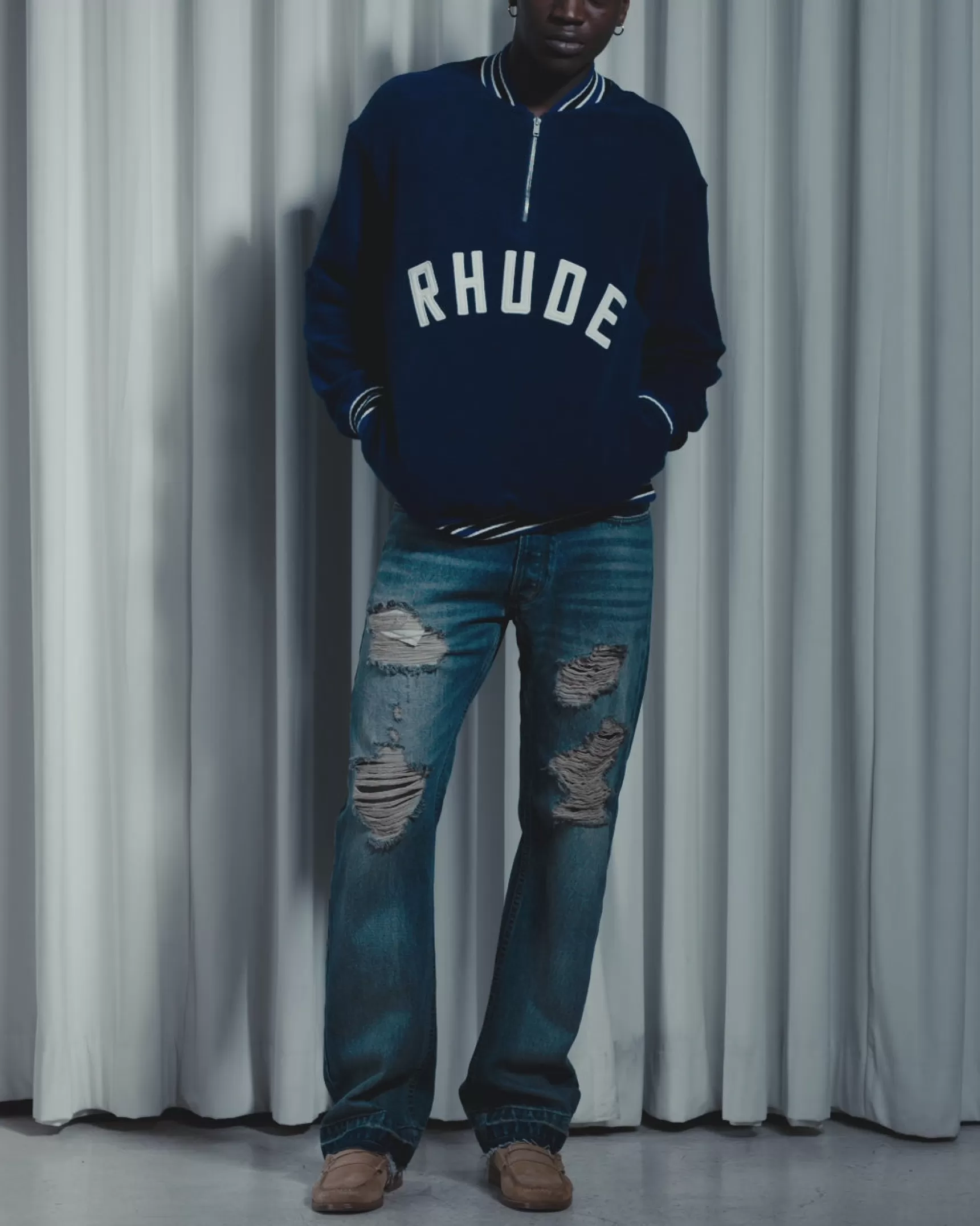 R H U D E Sweatshirts>RHUDE QUARTER-ZIP VARSITY