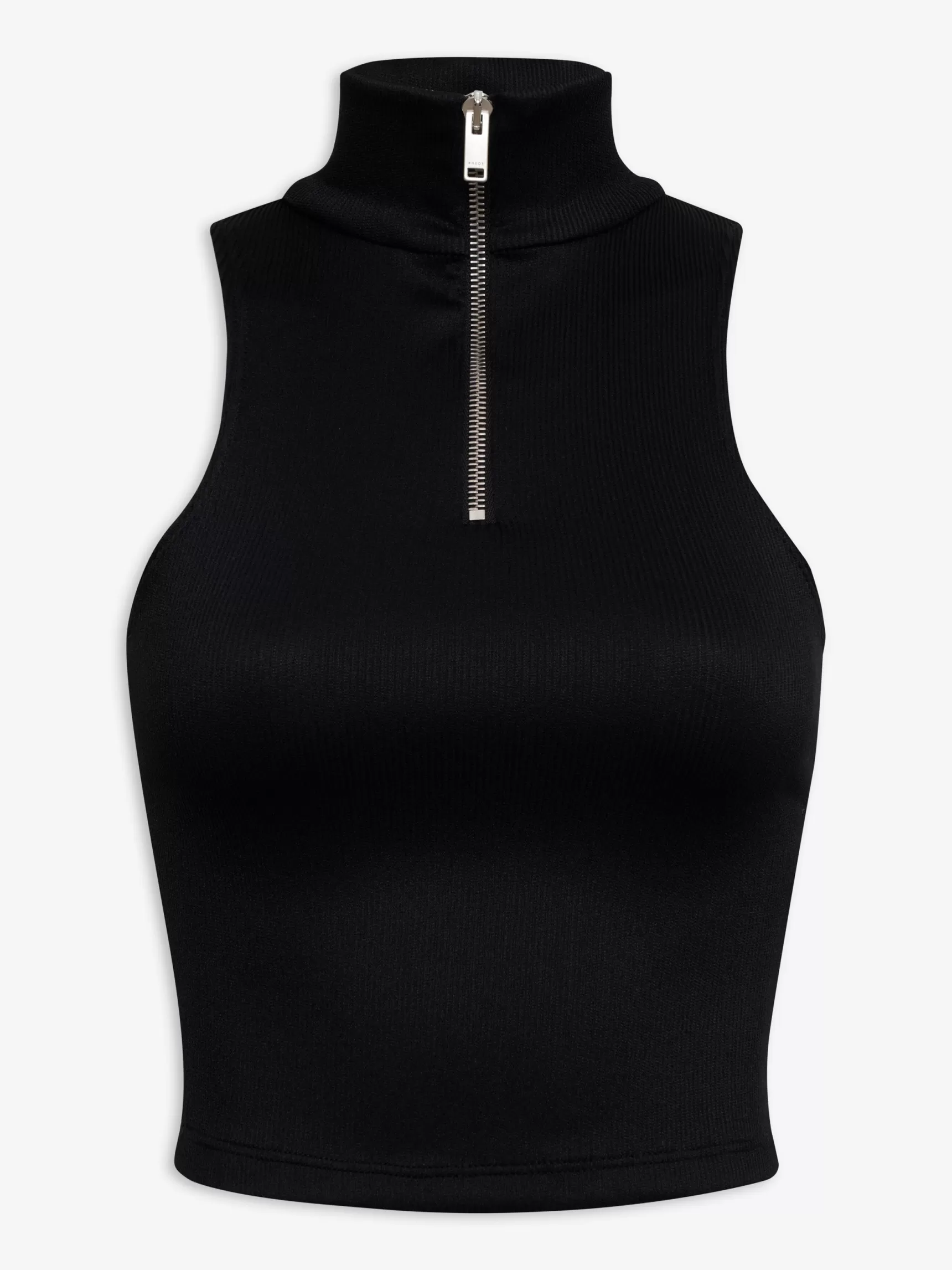 Women R H U D E Tops>RIBBED KNIT TURTLE NECK ZIP TOP